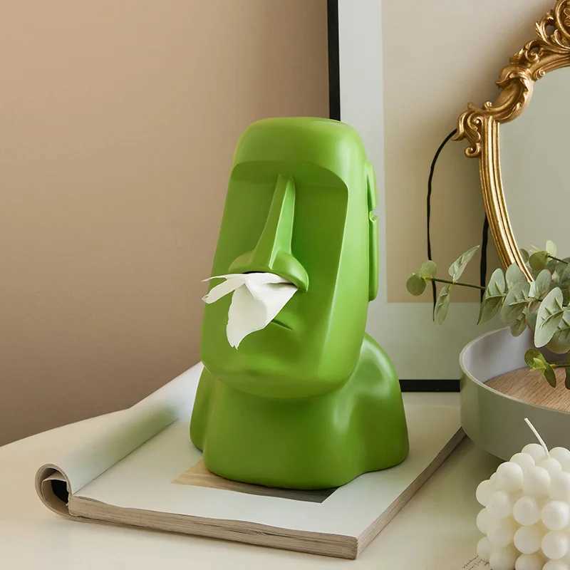 Moai Stone Statue Island Portrait Dispenser Tissue Box Napkins Storage Oral Organizer Kitchen Accessories Use Items Decoration Y241218