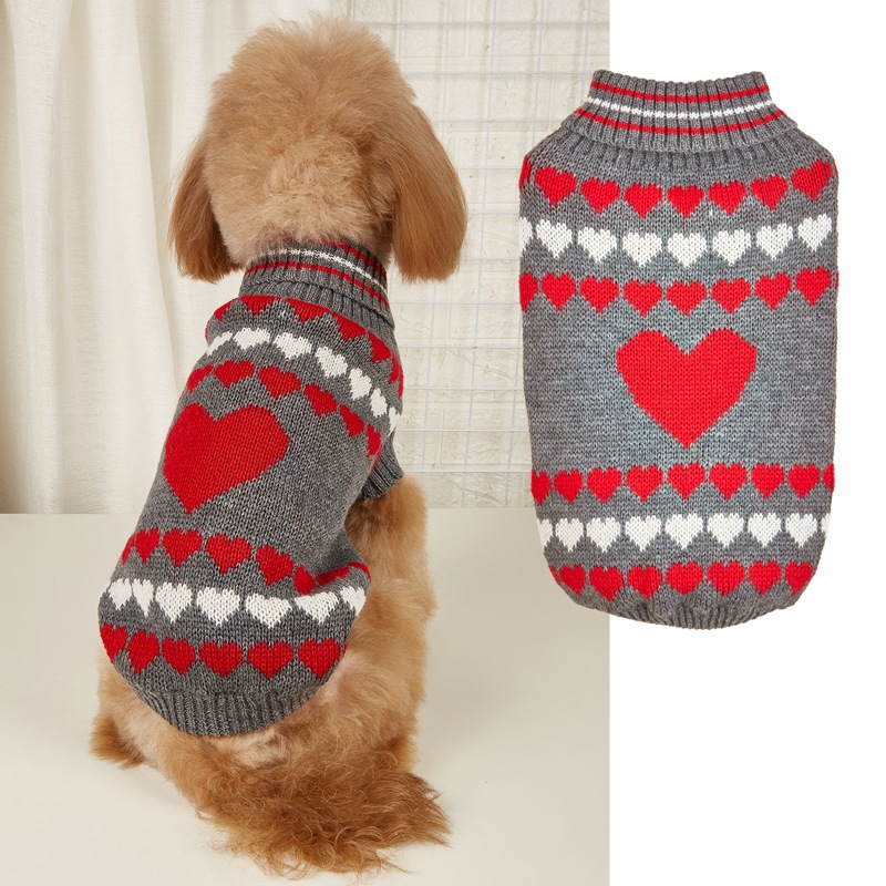 Valentine's Day Love Red Pink Jacquard High Collar Collar Dog Sweater Knitted Sweater
