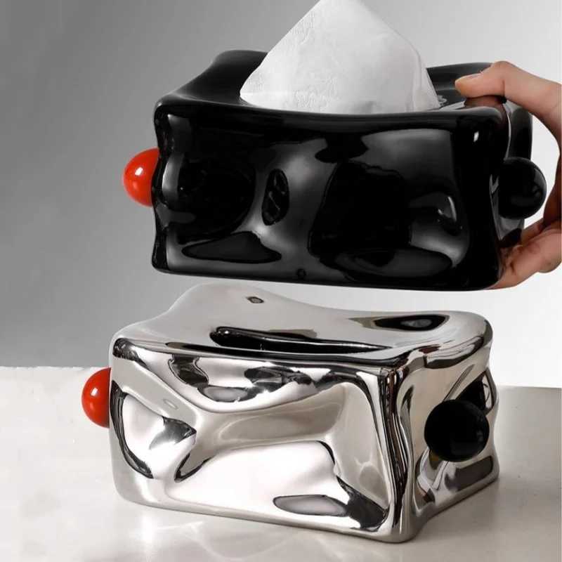 Ceramic tissue box with silver pleats Geely sphere black ball paper towel rack napkin holder desktop storage container Y241218