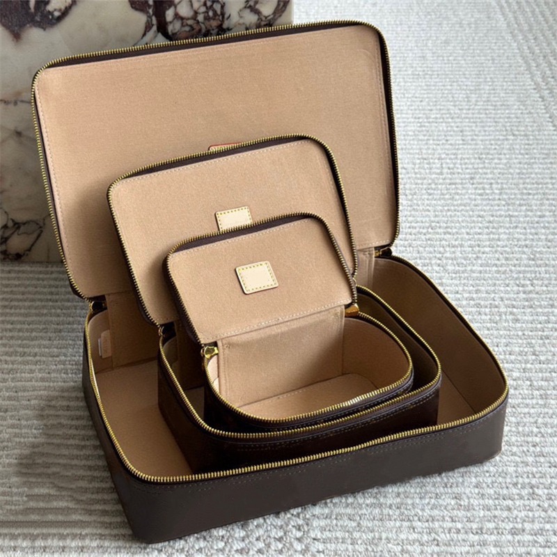 Unisex designer makeup bag cosmetic bags travel toiletry make up bag fashion purses Leather 3 Size