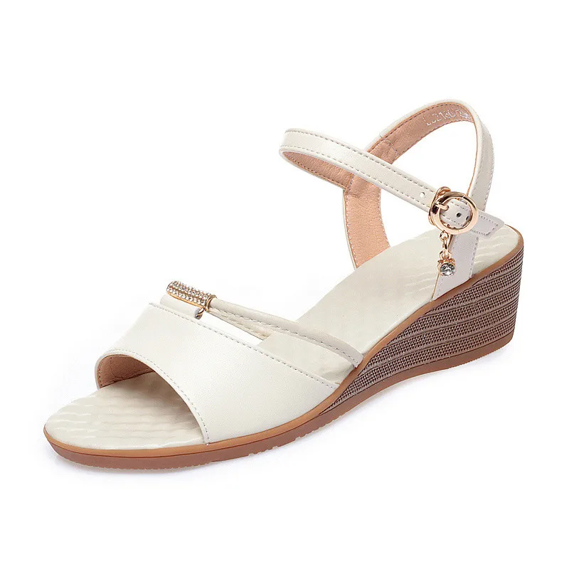 Women's Sandals Wedge Summer Genuine Leather Large Size Ladies Sandals Non-slip Middle-aged Mother Fashion Sandals