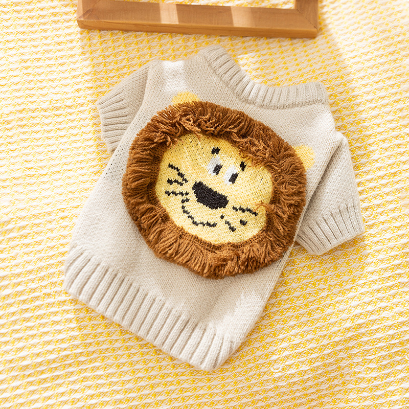 Autumn and winter cat clothes Cute cartoon lion sweater Warm knit two-legged clothes winter clothes