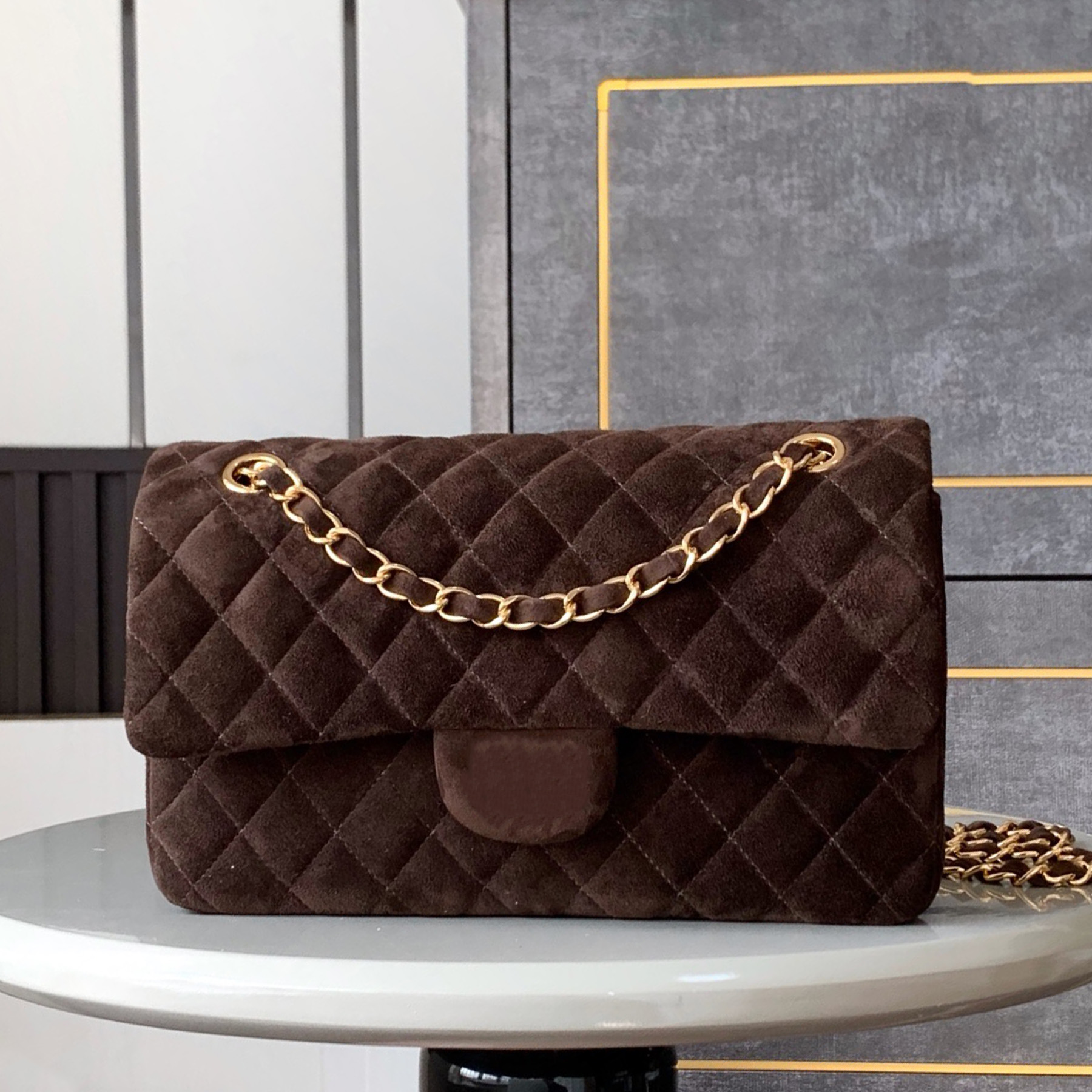 Top Quality 10A Suede Classic Handbag Designer Genuine Leqather Flap Shoulder Golden Hardware Chain Crossbody Zipper Pocket Turn Closure Clutch Bag