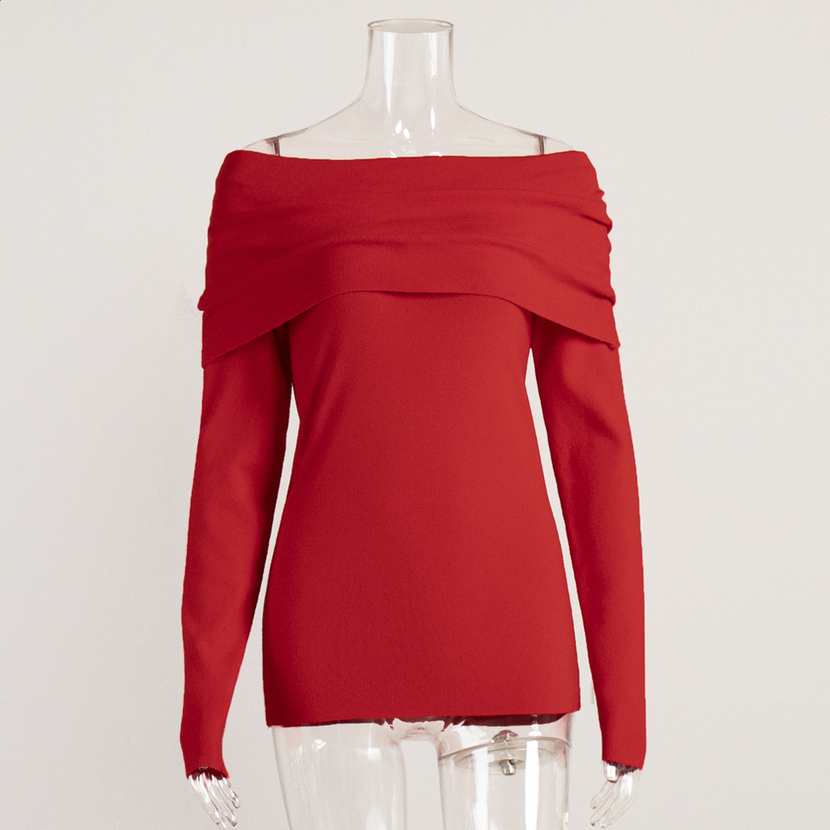 Sweater Womens 2024 Autumn/Winter Style Long Sleeve Knitted Bottom Shirt One Shoulder Sexy Slimming Off Shoulder Top 210521