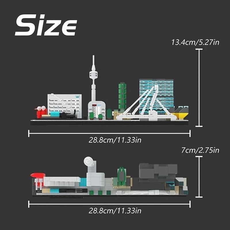 Free shipping Moc City Netherlands Rotterdam Skyline Architecture Street View Building Blocks Modern Scene House Model Toy Child Gift