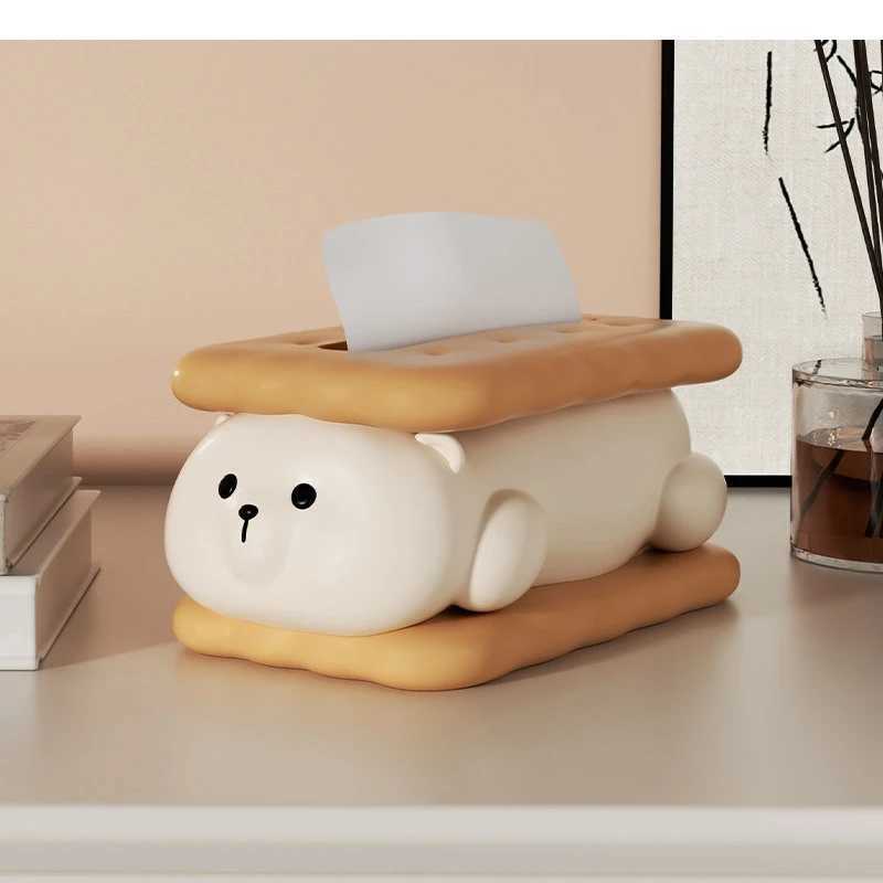 Biscuit Bear Tissue Box Nordic He Dining Table Ceramic Storage Decorative Art Shampoo Napkin Y241218