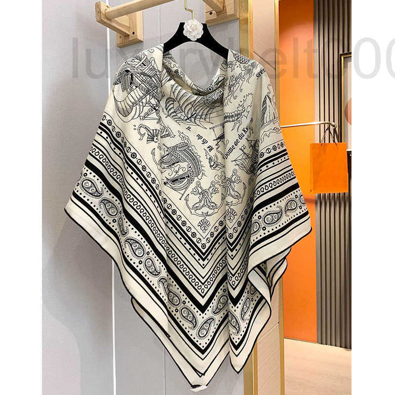 Scarves Designer Tattoo sailor silk cashmere scarf women's double-sided same color silk wool large square scarf versatile high-end warm shawl C3ZQ
