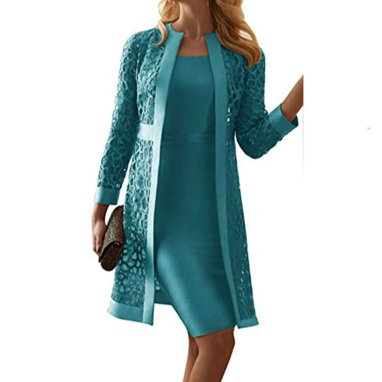 women's color lace cardigan dress two-piece coat 2024 new casual fashion trend clothing