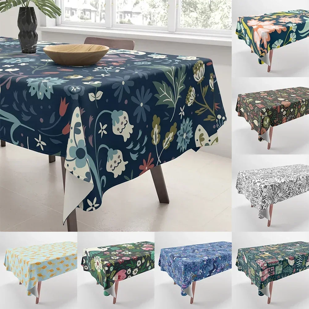 Boho Botanical Pattern Printed Tablecloth Home Decor Rectangular Party Stain Resistant Dust Cloth BBA174