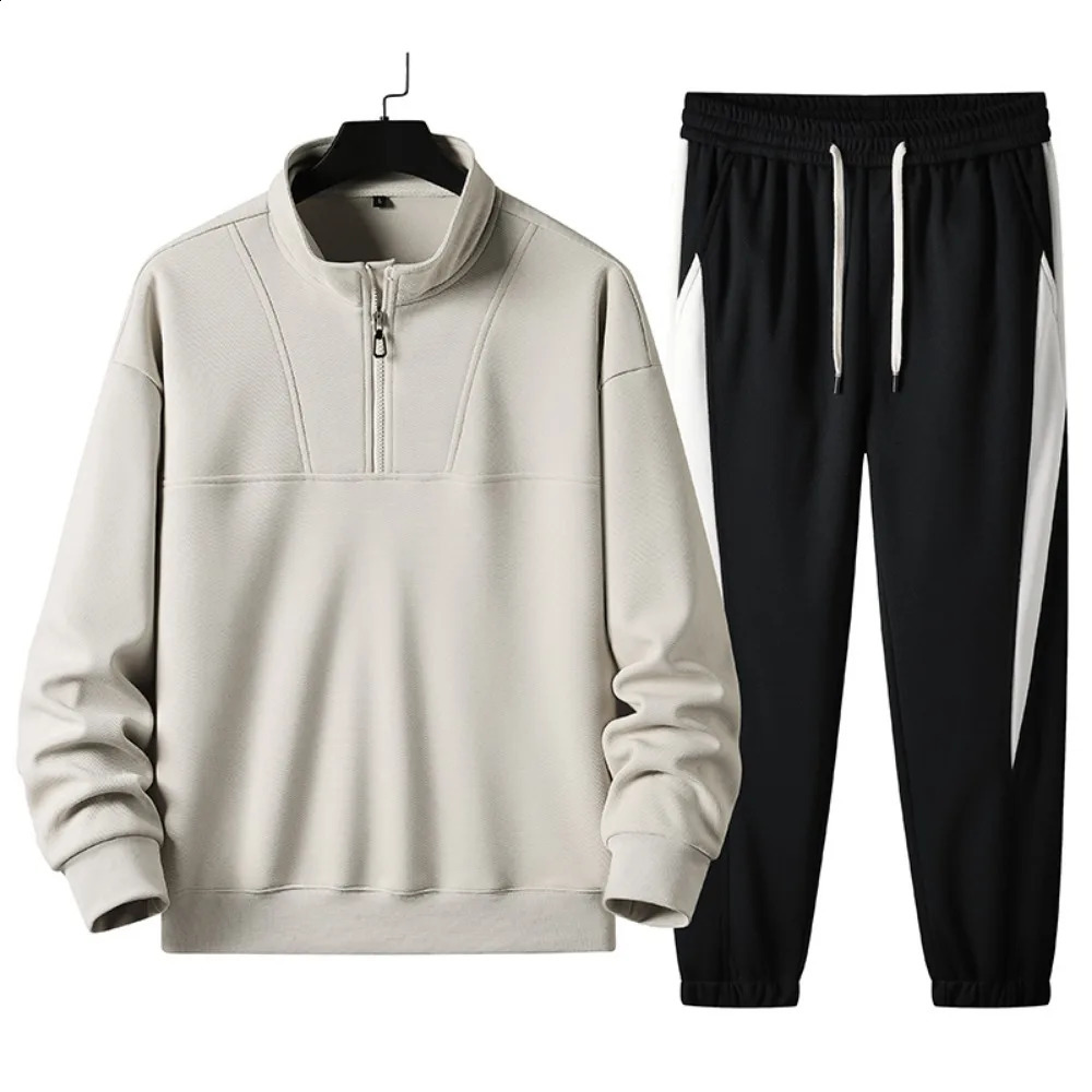 Mens 2-piece track and field suit spring and autumn quarter zipper long sleeved polo sportswear casual sportswear with pockets jogging suit 241217