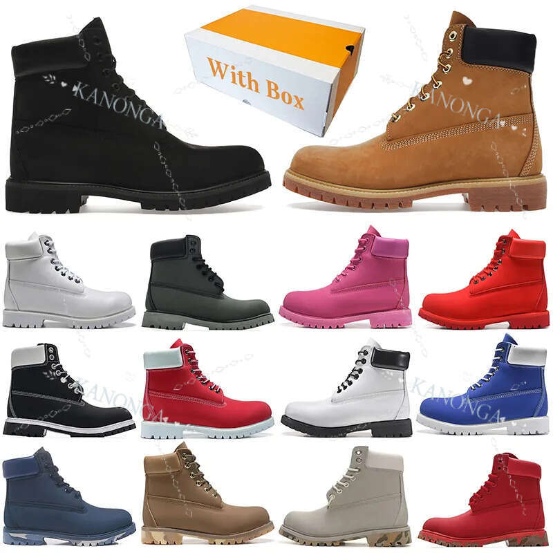 With Box Designer Boots Men Women Shoes Martin Booties Premium Waterproonkle Cowboy Wheat Black Red Camo Blue Mens Trainers Outdoor Sports Sneakers