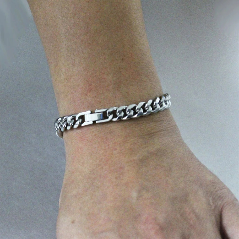 Hip Hop Miami Cuban Chain Link Bracelet Male 8mm Silver Color Stainless Steel Bracelets for Men Fashion Wristband Jewelry Gift 241214