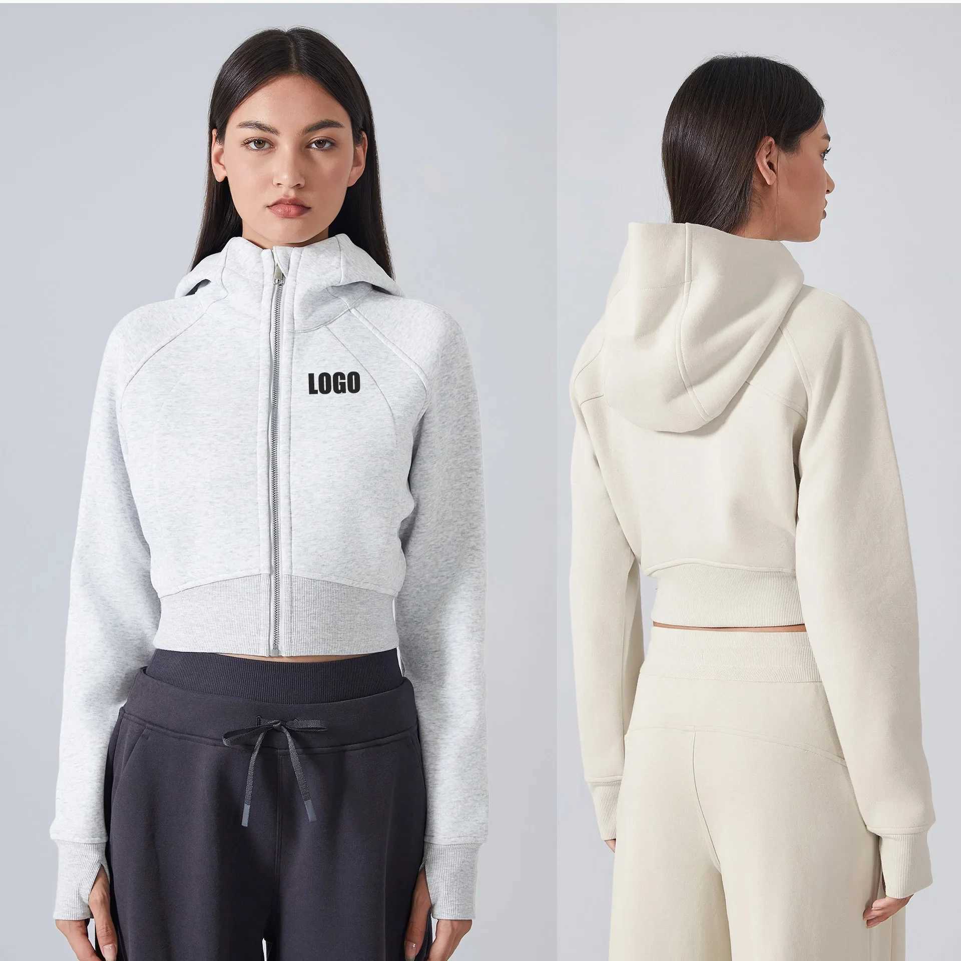 Women's Hoodies Sweatshirts Custom womens clothing 320G autumn and winter new zipper hoodie cotton polyester sweater casual short top jacket Y241