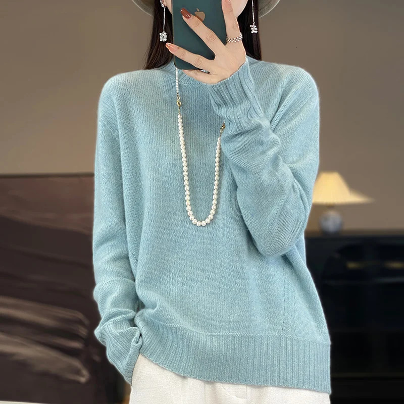 Women Fine Wool Sweater Half-high Collar Thickening Pullover Autumn Winter Cashmere Bottoming Knitwear Long Sleeve Loose Tops 241217