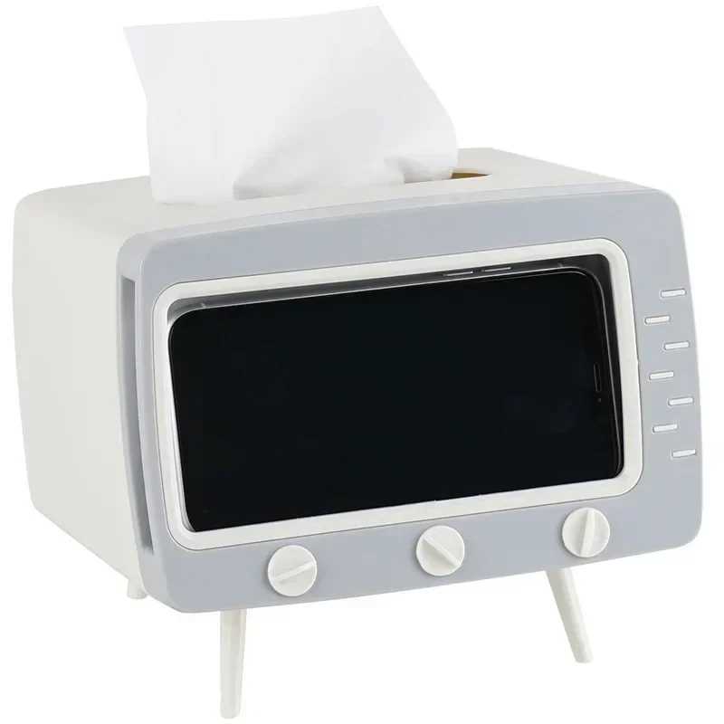 Creative 2-in-1 TV tissue box desktop paper holder dispenser for storing napkins organizer with phone holder Y241218