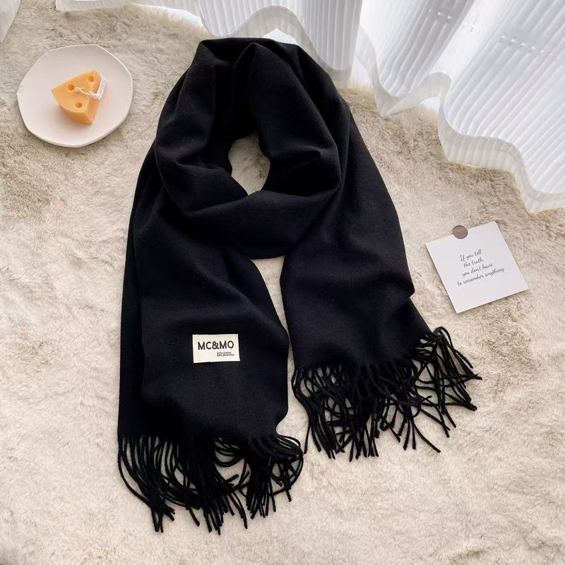 T005 Autumn and Winter Cashmere Scarf Neck Strap Solid Color Dual-purpose Long Couple Warm and Versatile