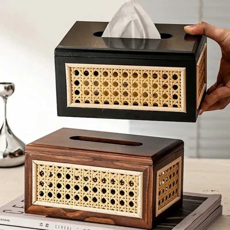 Nordic Rattan tissue box lifestyle Ro bedding desktop napkins wet tissue containers wooden crates bathroom paper racks decoration Y241218