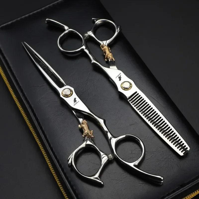 Professional JP440c Steel 6 Upscale Golden Tiger Hair Scissors Cutting Barber Haircut Thinning Shears Hairdresser Scissors 241217