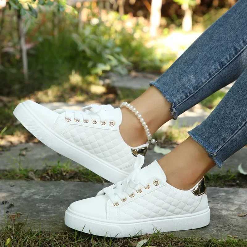 Size 35-41 2024 Women White Sneakers Spring Autumn Womens Fashion Black Lace-up Soft Sold PU Leather Shoes Ladies Casual Shoes Y241217