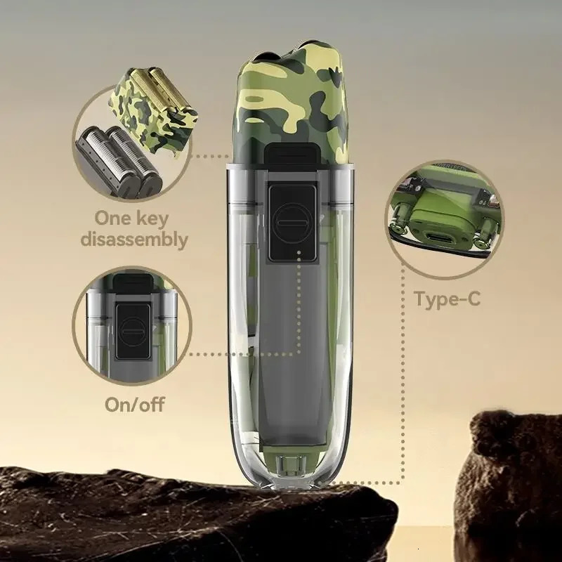 Men Shaving Machine Afeitadora Electrica Kemei Km Tx7 Usb Charging Transparent Camouflage Waterproof Electric Razor For Men 241218