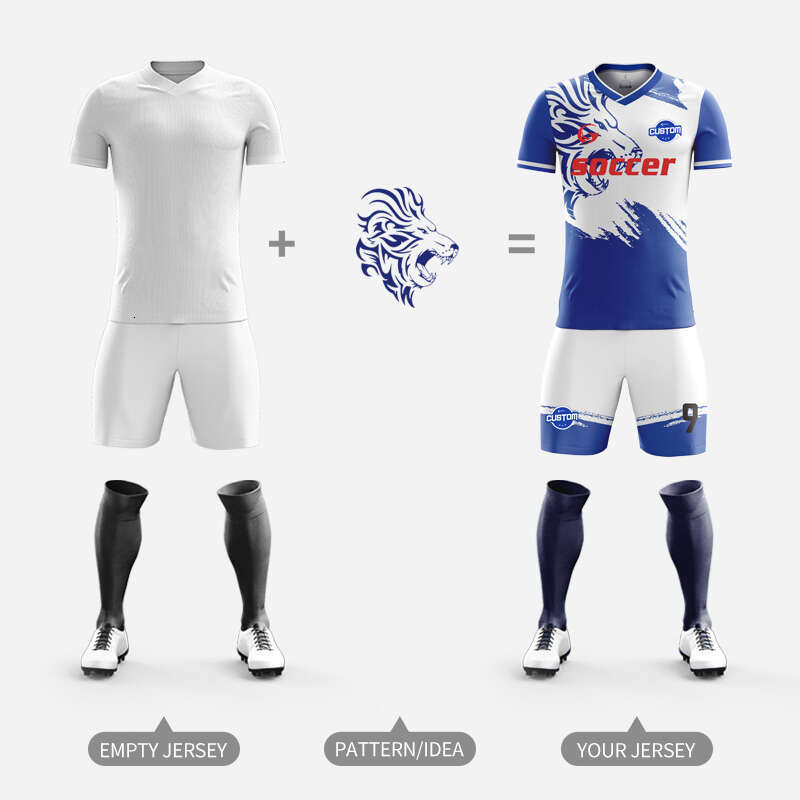 2025 Custom Sublimation 100% Polyester Retro Print Blue Youth Soccer Jersey Shirt Set Football Trining Unifrom For Adults M915