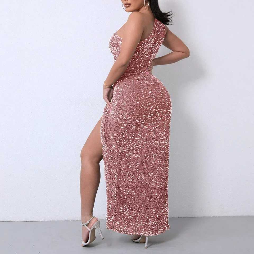 Single Shoulder Velvet Bodycon Womens Dress Glitter Slim Sequin Female It Formal Dresses Party Evening Prom Gala Dresses W241218