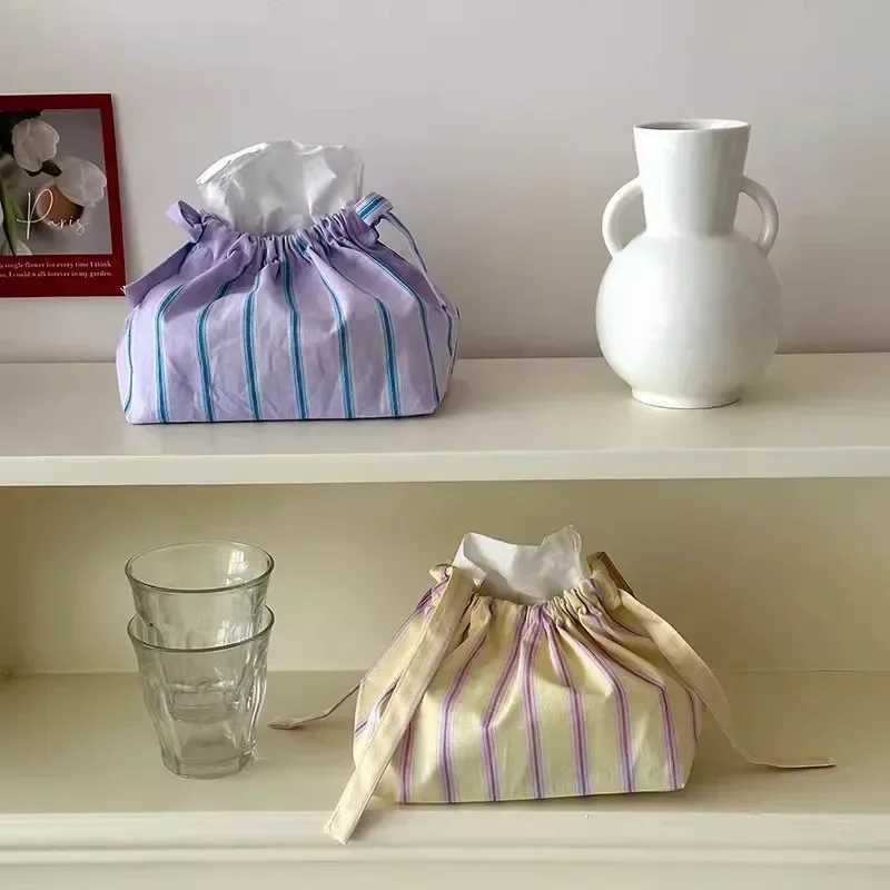 Blue striped brushed tissue bag storage bag napkin paper box organizer Nordic decorative accessories Y241218