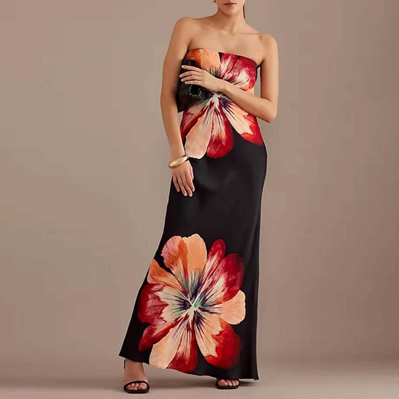 hirigin Women Y2K Floral Print Tube Maxi Dress Graphic Strapless Backless Long Dress Vintage Off Shoulder Summer SundressXJ241218