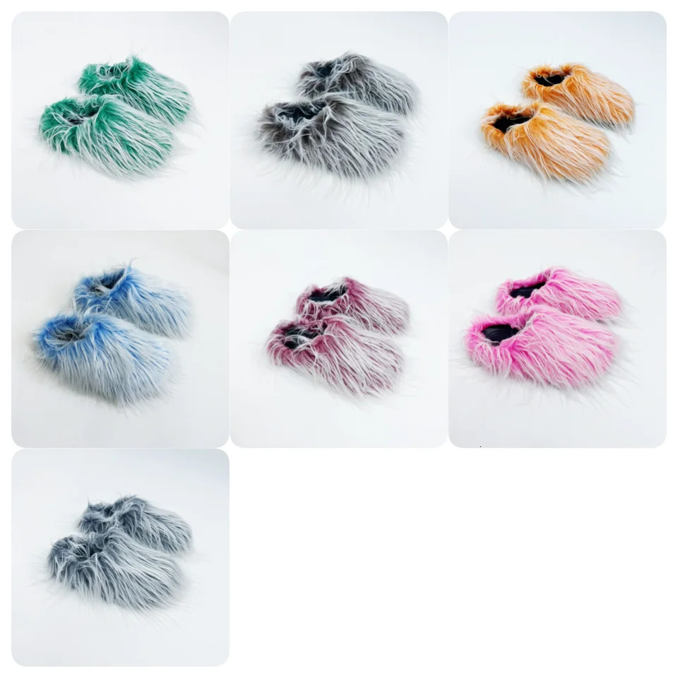 Winter Womens Genuine Leather Hair Slippers Flat Shoes Fashion Outdoor Womens 34-45 Large Hair Slippers 241218