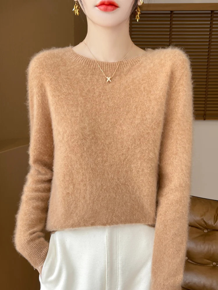 Autumn Winter Women Clothing O-Neck Pullover 100% Merino Wool Sweater Fashion Cashmere Tops Bottoming Long Sleeve Knitwear 241217