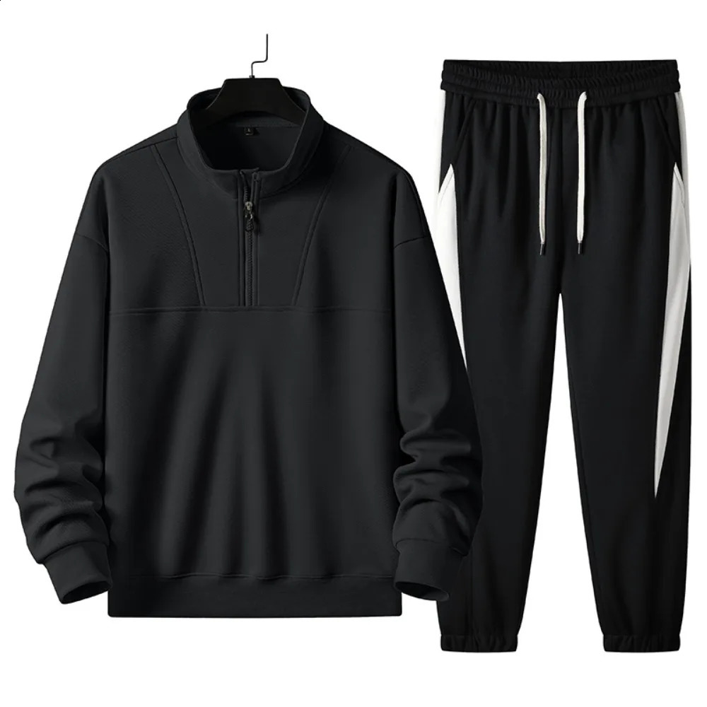 Mens 2-piece track and field suit spring and autumn quarter zipper long sleeved polo sportswear casual sportswear with pockets jogging suit 241217