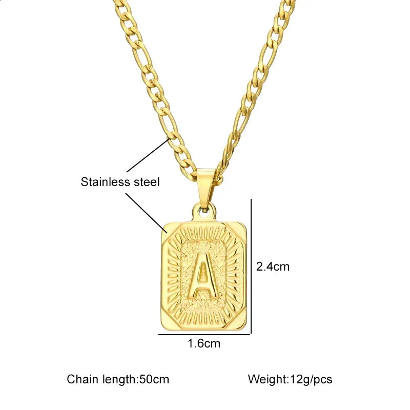 Fashion 26 Letter Gold Color Pendant Necklace for Men Women O Chain Link Charm Square Initial Choker Jewelry 241217