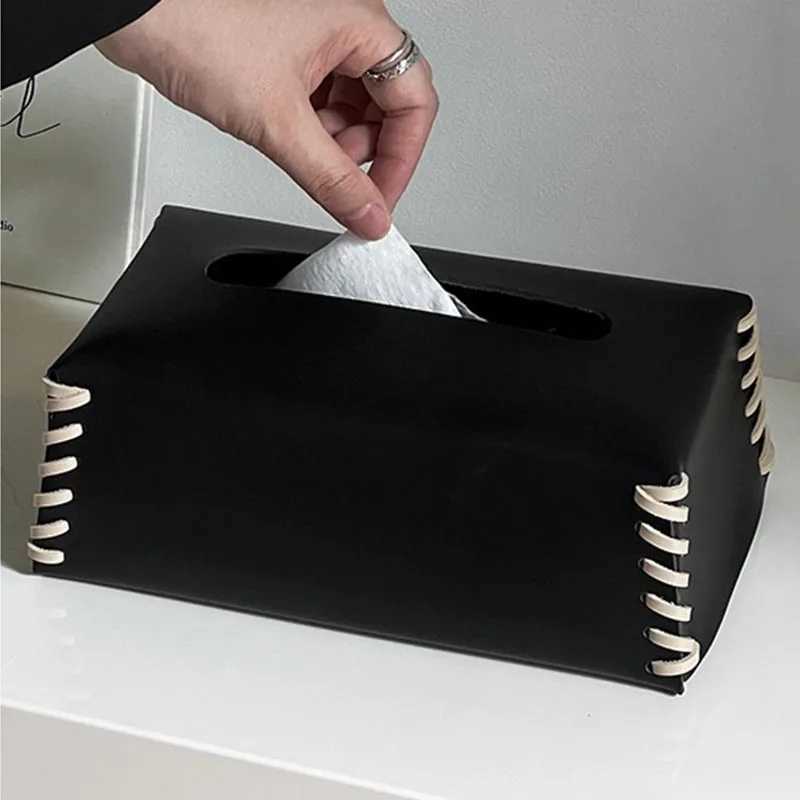 Paper towel box luxurious woven PU leather napkin box colorful paper towel holder desktop decoration creative paper towel cover Y241218