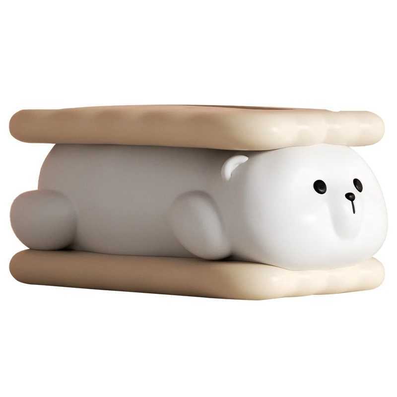 Biscuit Bear Tissue Box Nordic He Dining Table Ceramic Storage Decorative Art Shampoo Napkin Y241218