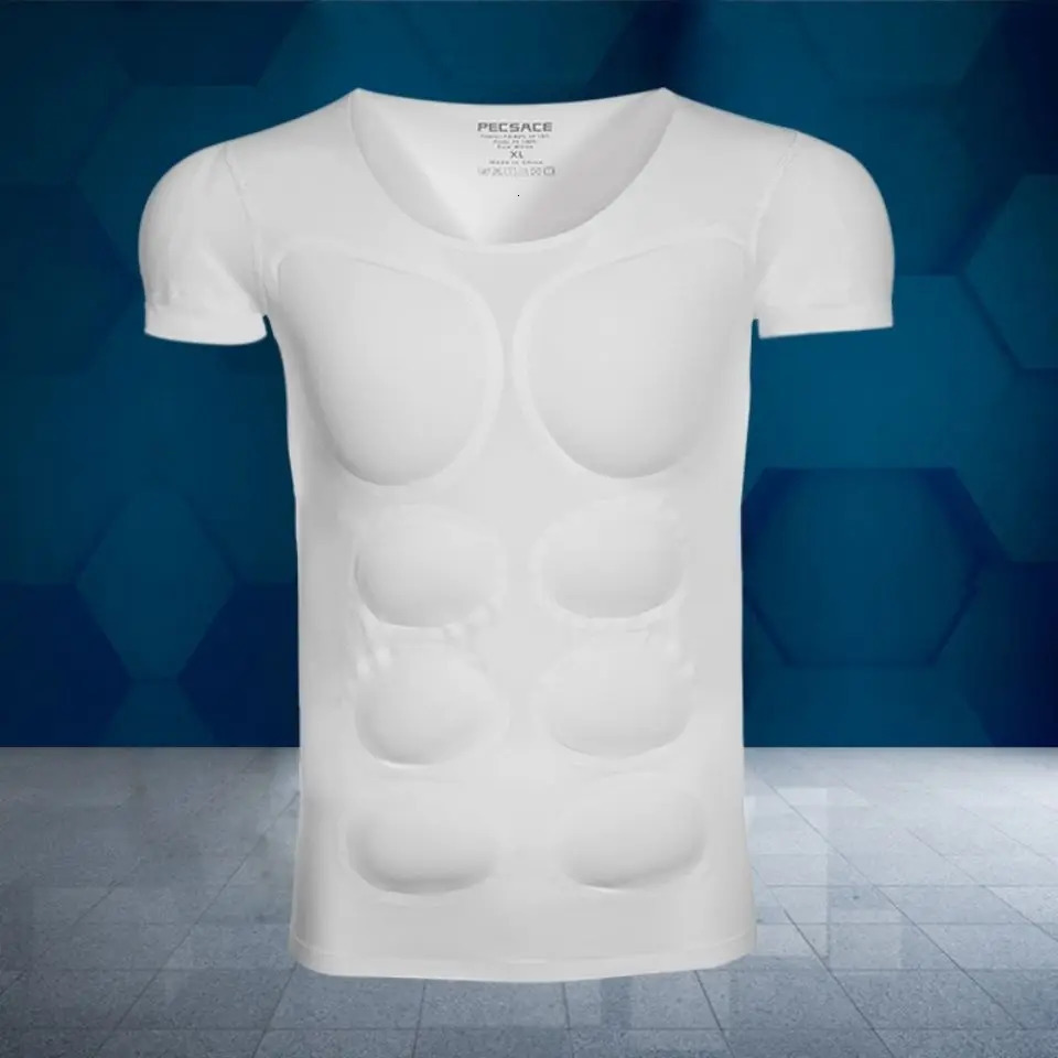Men Body Shaper Muscle Enhancers ABS Invisible Pads Top Cosplay Chest Shirts Soft Protection Fitness Muscular Undershirt 241218