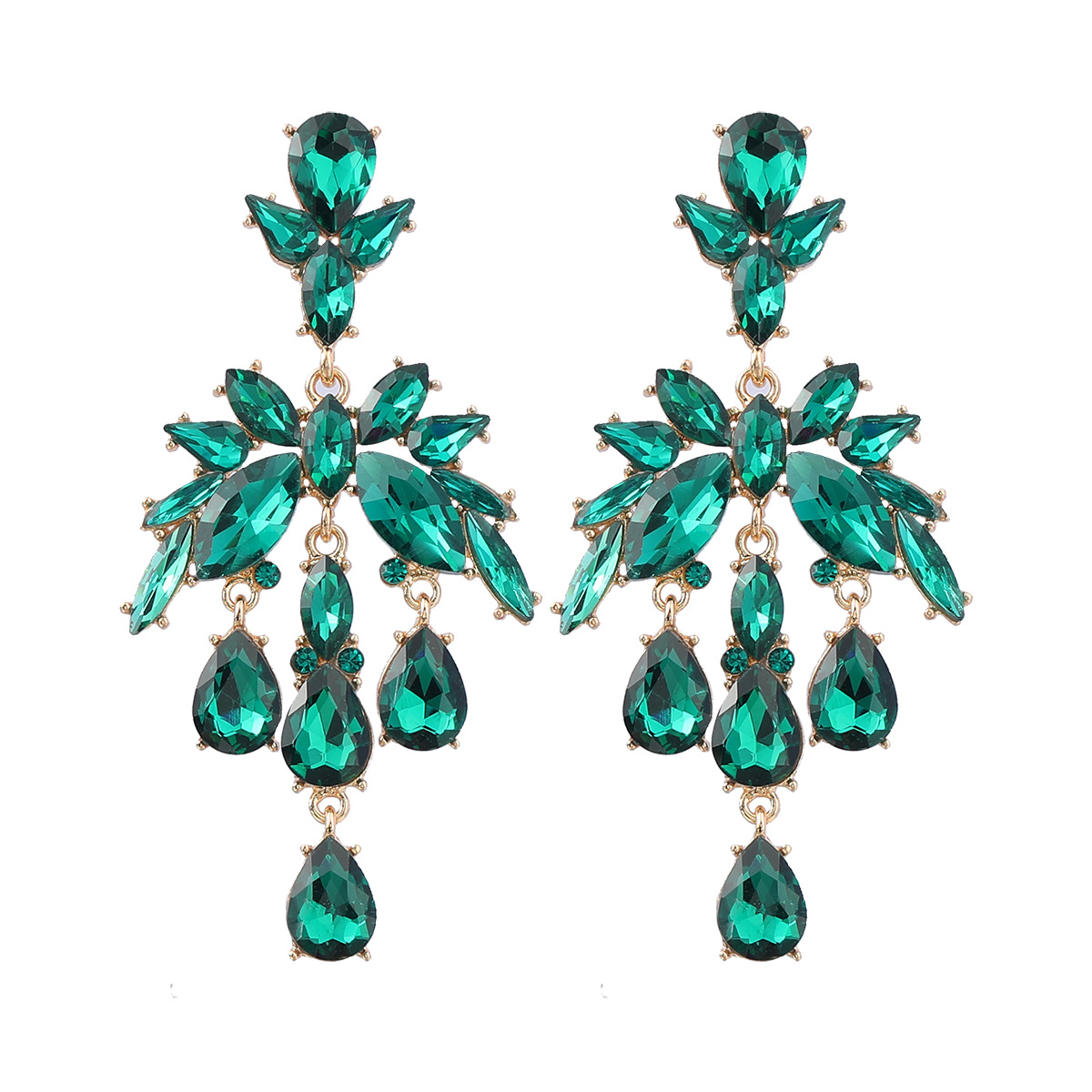 Alloy Diamond-Set 3PCS/LOT Teardrop Glass Crystal Earrings with Floral Design - Exaggerated Party Accessories for Women