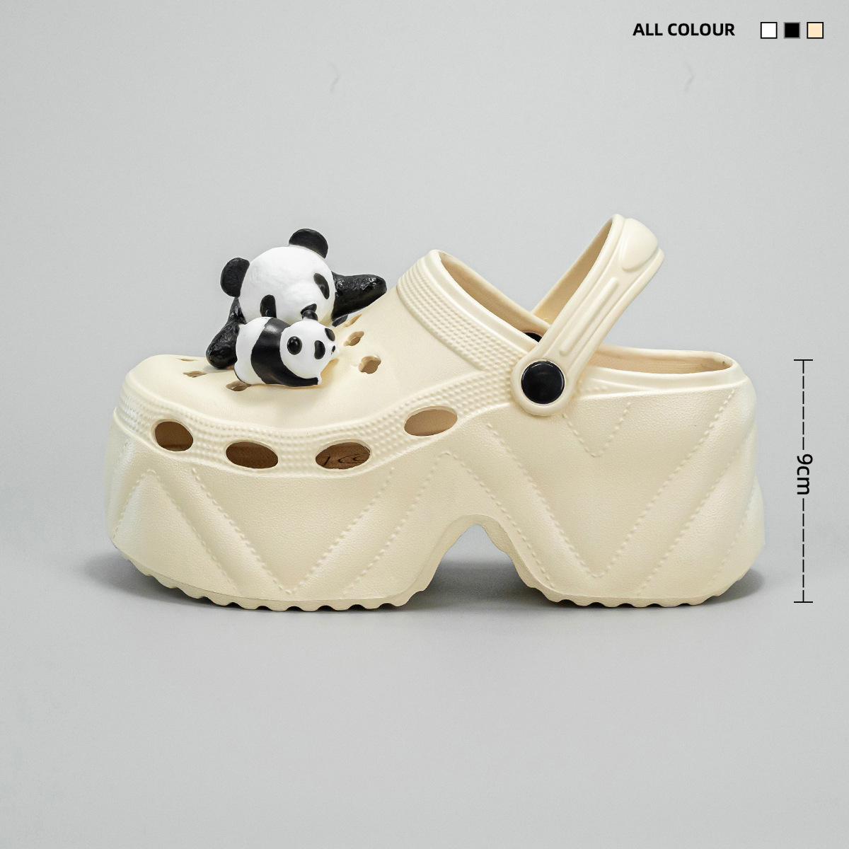 Panda thick bottom hole shoes 9cm women's outside wear summer beach Baotou high-heeled sandals slippers fashion trend designer shoes