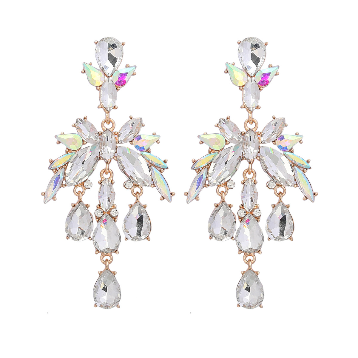 Alloy Diamond-Set 3PCS/LOT Teardrop Glass Crystal Earrings with Floral Design - Exaggerated Party Accessories for Women
