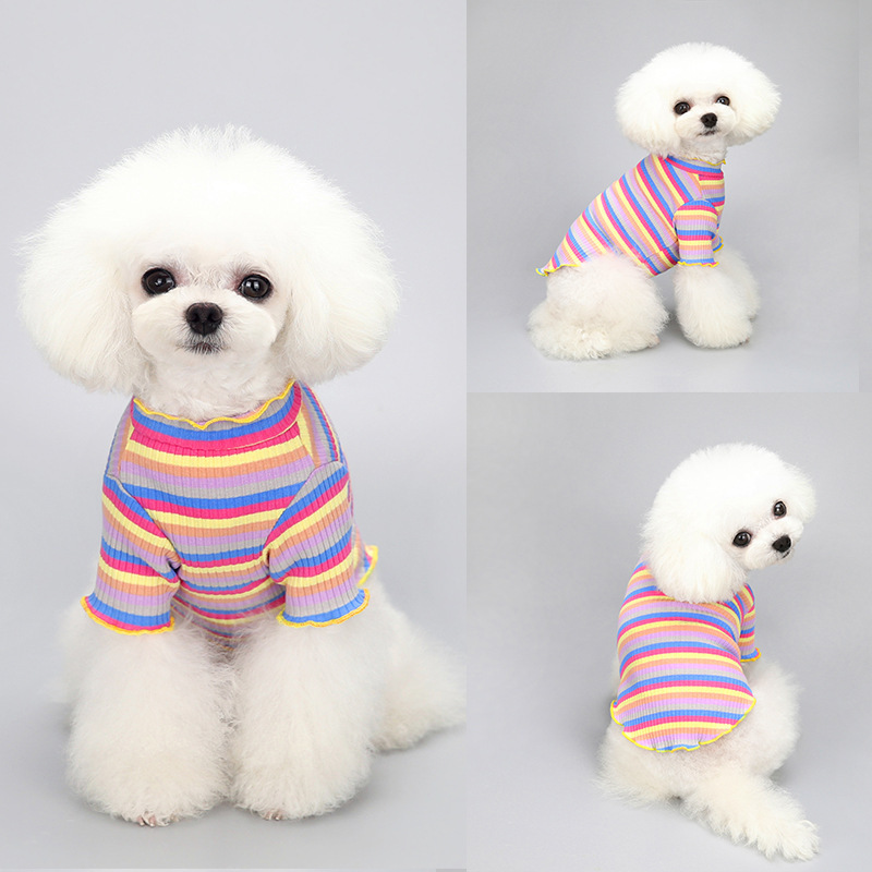 Pet Clothes Spring and Autumn Cotton Rainbow Dog Cat Small Dog Hoodie Clothes