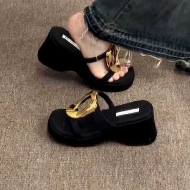 Womens High Heels Sandals Thick Bottom Casual Shoes Ladies Summer Wedges Slippers Woman Shoes for Women Platform ShoesC241218