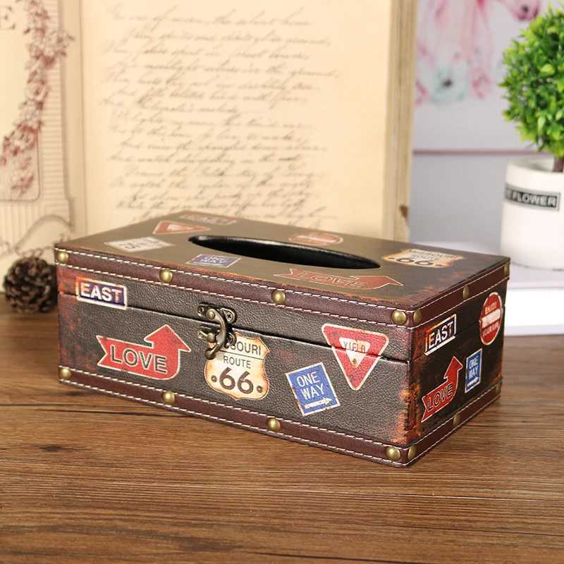 Nordic retro tissue box leather waterproof wooden tissue box creative desktop organizer handmade gift box Y241218