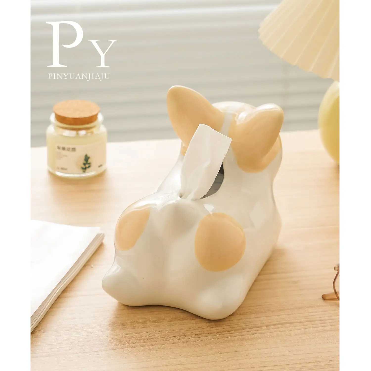 Ceramic tissue box Cute dog corgi tissue box Life Ro lamp Deluxe porch decoration Nordic style simple decoration Y241218