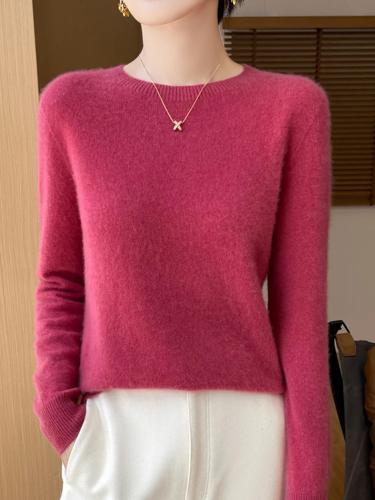 Autumn Winter Women Clothing O-Neck Pullover 100% Merino Wool Sweater Fashion Cashmere Tops Bottoming Long Sleeve Knitwear 241217