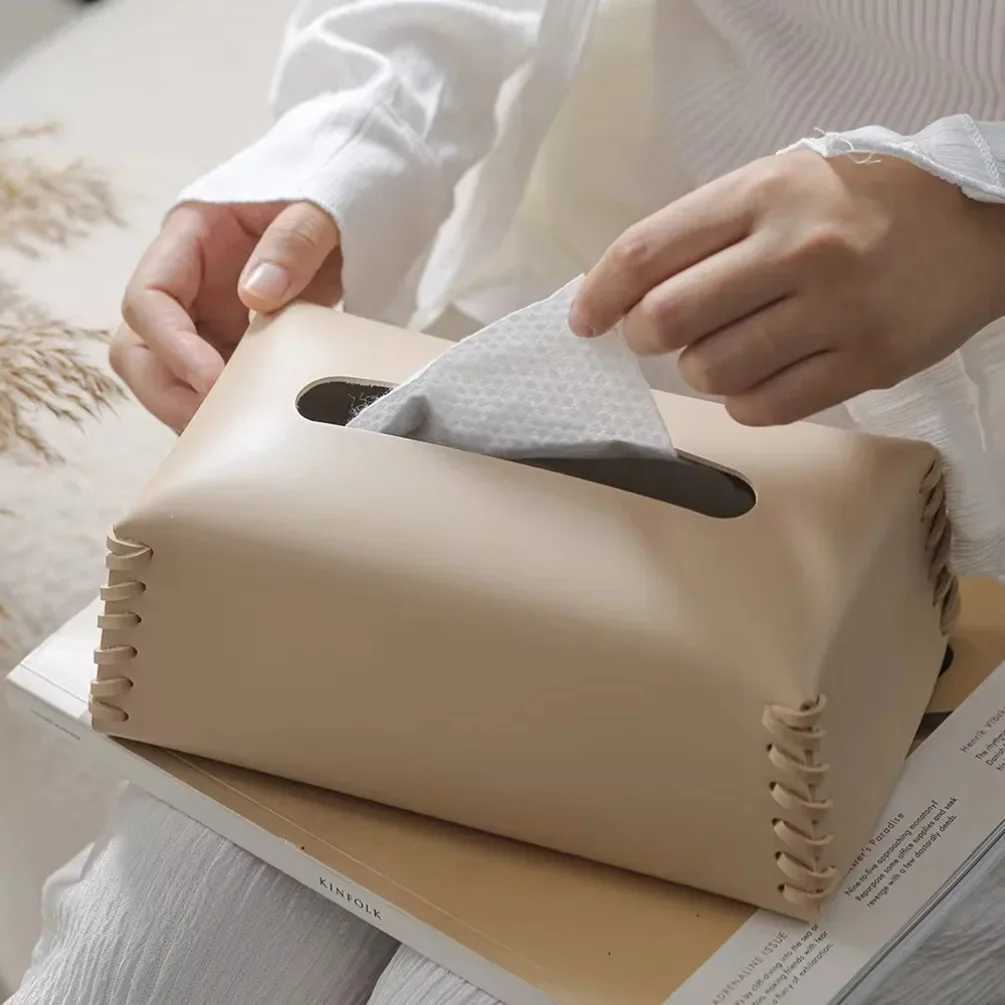Nordic Woven tissue box leather napkin holder luxury paper box toilet towel container high-quality bedding desktop decoration Y241218