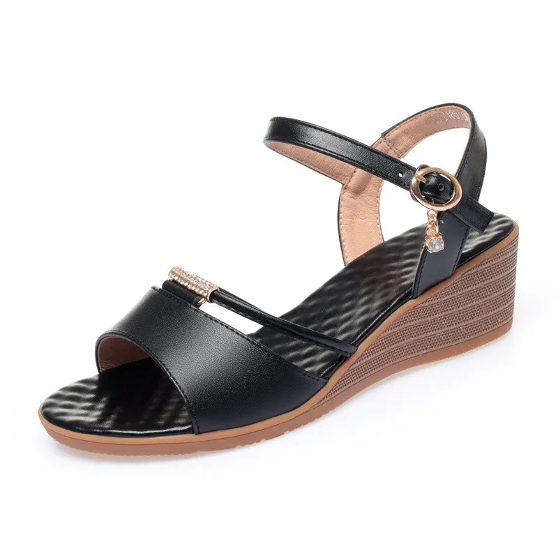Women's Sandals Wedge Summer Genuine Leather Large Size Ladies Sandals Non-slip Middle-aged Mother Fashion Sandals