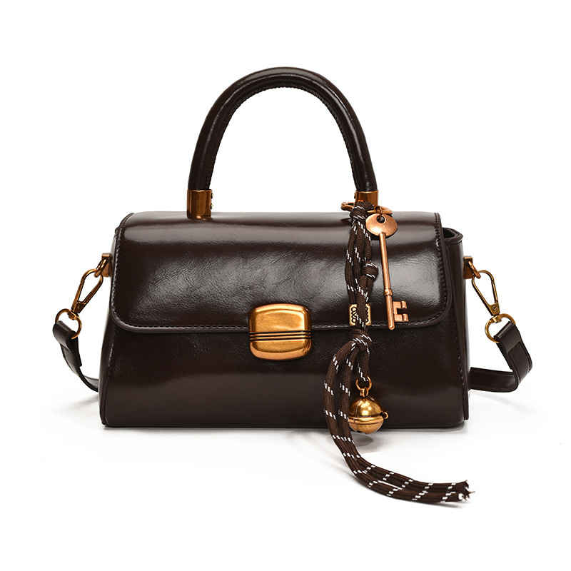 Womens Designer Bags - Stylish Black & Brown Oil Wax Leather Handbag, Single Shoulder Or Crossbody, Ideal Casual Bag For Women New Free Delivery Desig