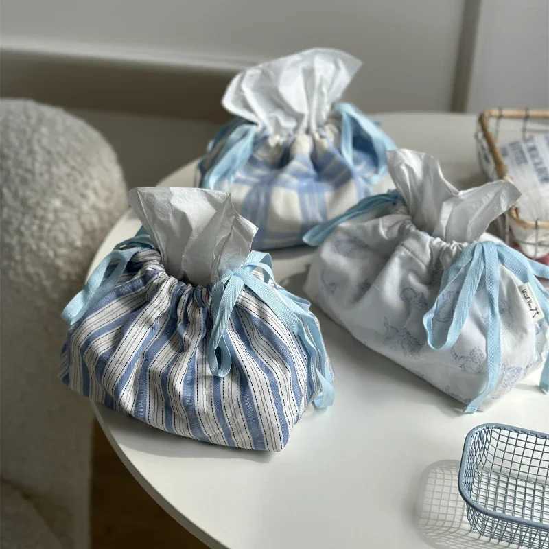 Blue striped brushed tissue bag storage bag napkin paper box organizer Nordic decorative accessories Y241218