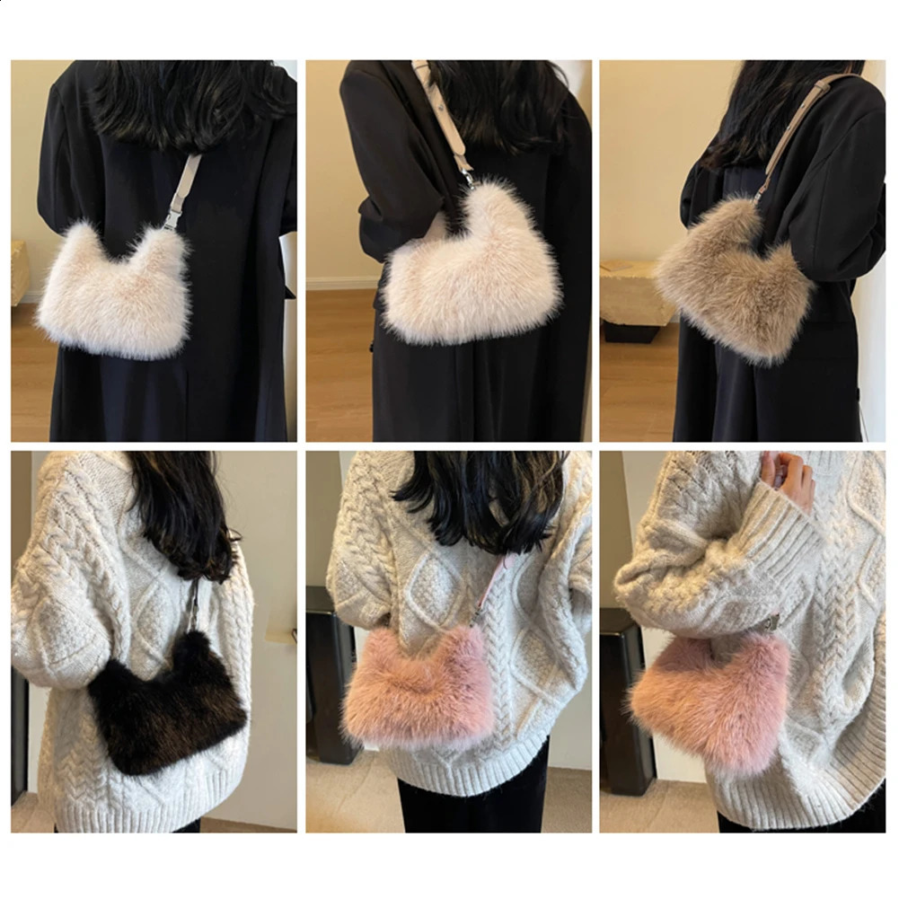 Plush Shoulder Bag Women Soft Fluffy Crossbody Bag Faux Fur Handbag Winter Womens Bag 2024 Ladies Clutch Purse for Women 241216
