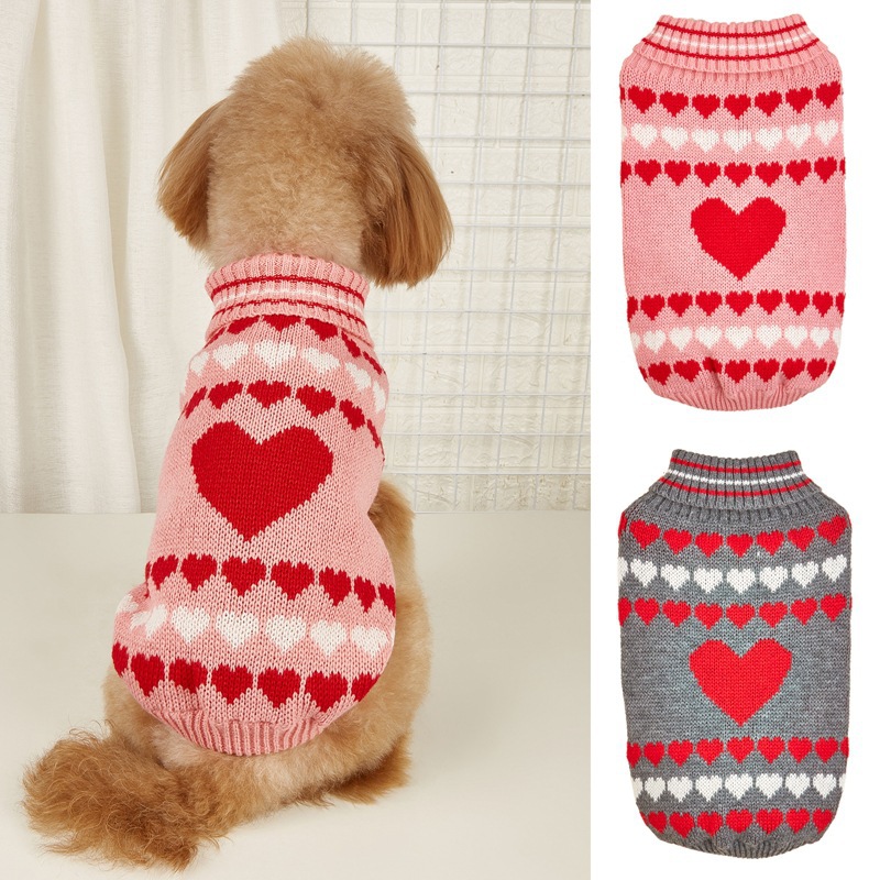 Valentine's Day Love Red Pink Jacquard High Collar Collar Dog Sweater Knitted Sweater