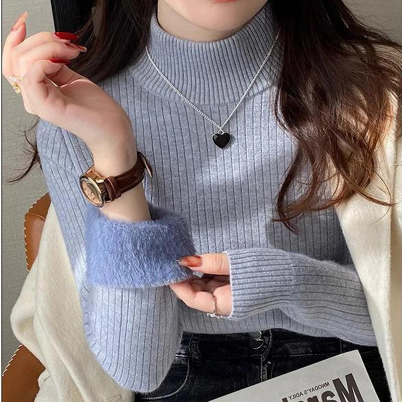 Epligg Womens Turtleneck Sweater Winter Retro Red With Velvet Lining Thickened Inner Wear Thermal Knitting Bottoming Shirt 241217